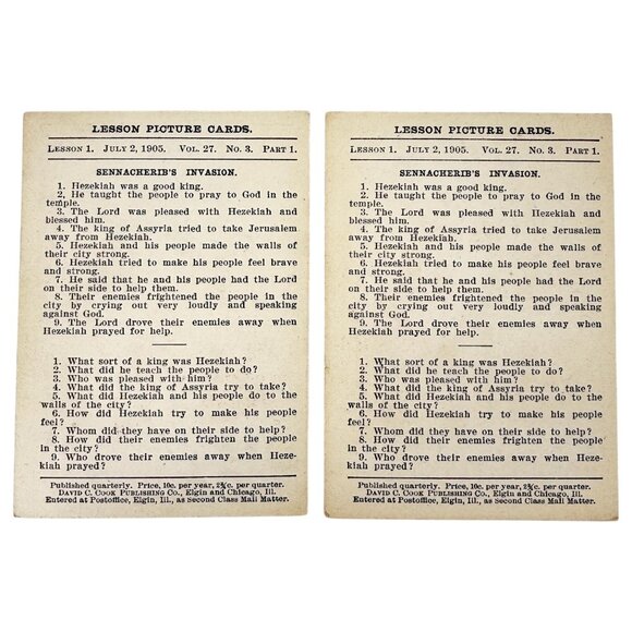 Antique 1905 Bible Lesson Picture Cards David C Cook Lot of 9 July 2 and July 16 - Picture 7 of 9